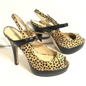 INC International Mariela Leopard Print Slingback Heels in Tan Black Size 7